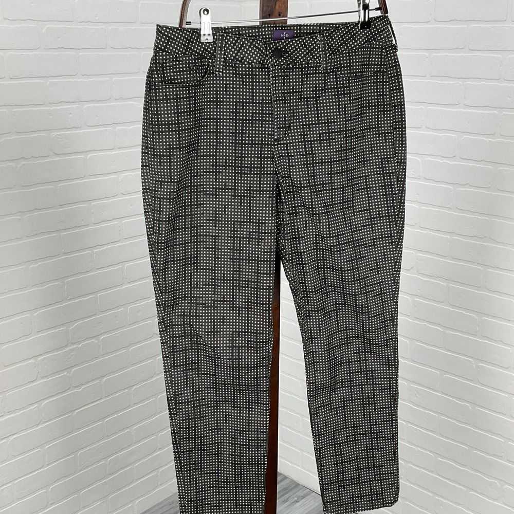 Not Your Daughters Jeans Pants Women 12 Black Gray Check Ankle Taper
